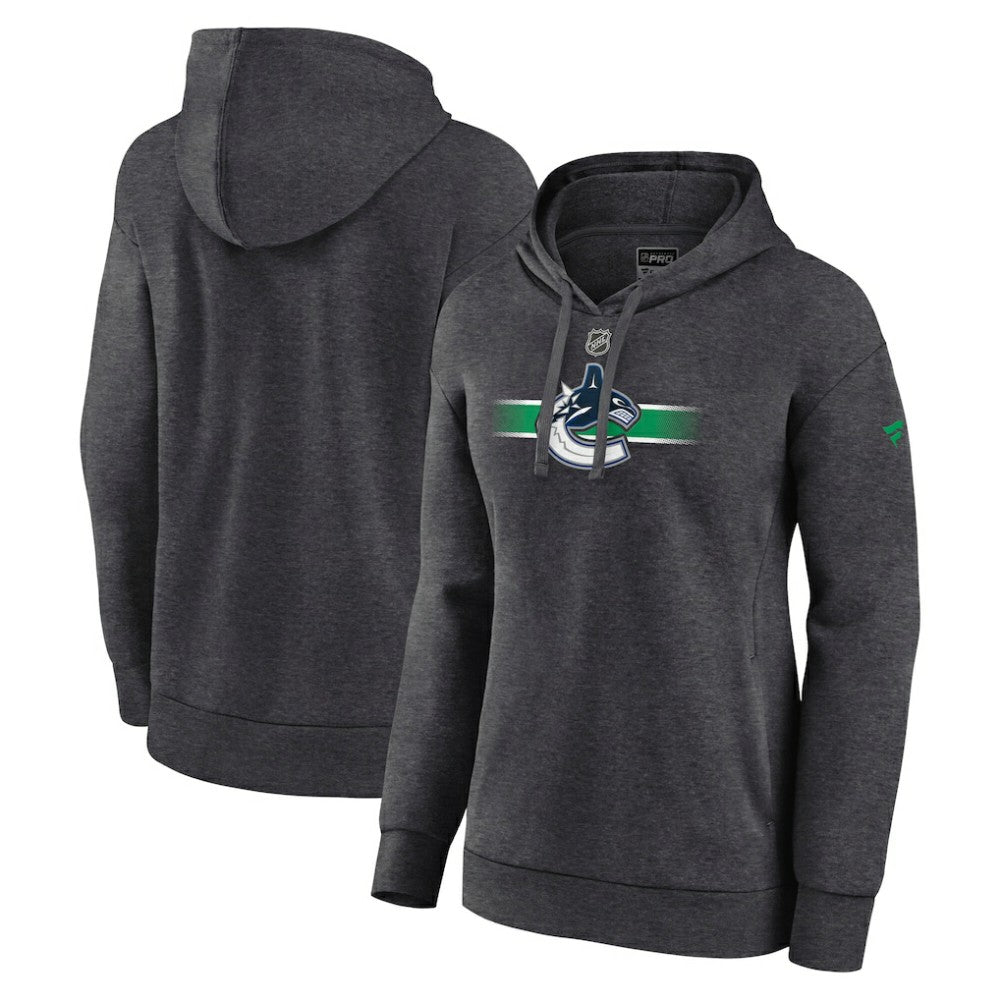 Vancouver Canucks Fanatics Women's Authentic Pro Core Secondary Fleece Pullover Hoodie - Heather Charcoal Hoodies