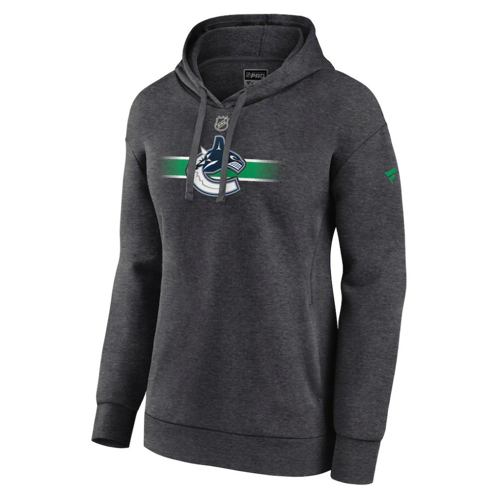 Vancouver Canucks Fanatics Women's Authentic Pro Core Secondary Fleece Pullover Hoodie - Heather Charcoal Hoodies