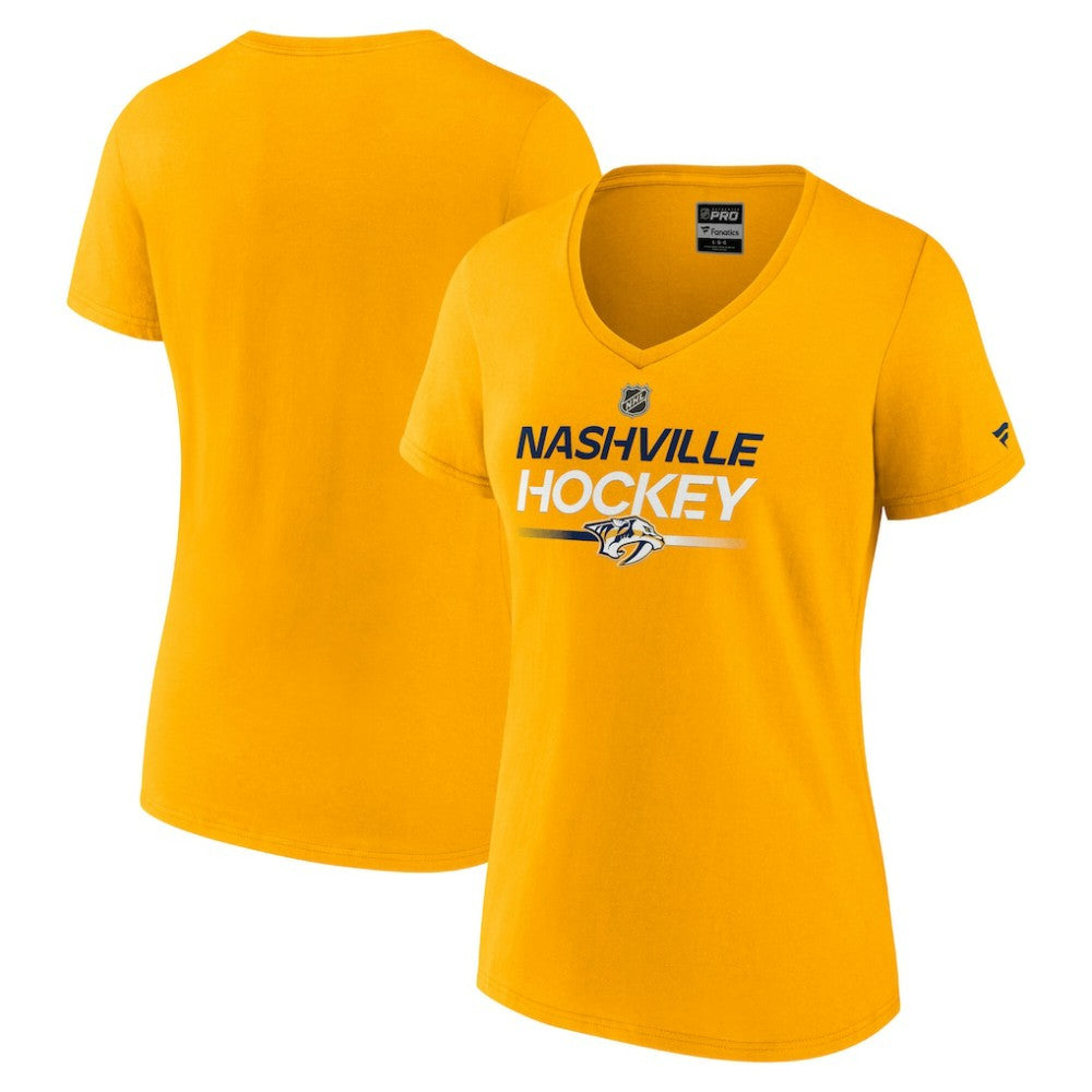 Nashville Predators Fanatics Women's Authentic Pro Primary V-Neck T-Shirt - Gold T-shirts