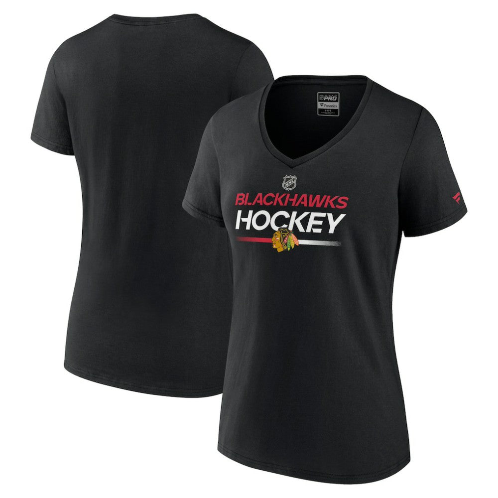 Chicago Blackhawks Fanatics Women's Authentic Pro V-Neck T-Shirt - Black T-shirts
