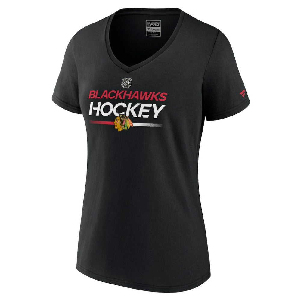 Chicago Blackhawks Fanatics Women's Authentic Pro V-Neck T-Shirt - Black T-shirts