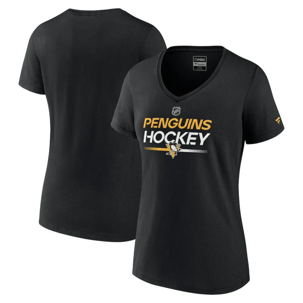 Pittsburgh Penguins Fanatics Women's Authentic Pro V-Neck T-Shirt - Black T-shirts