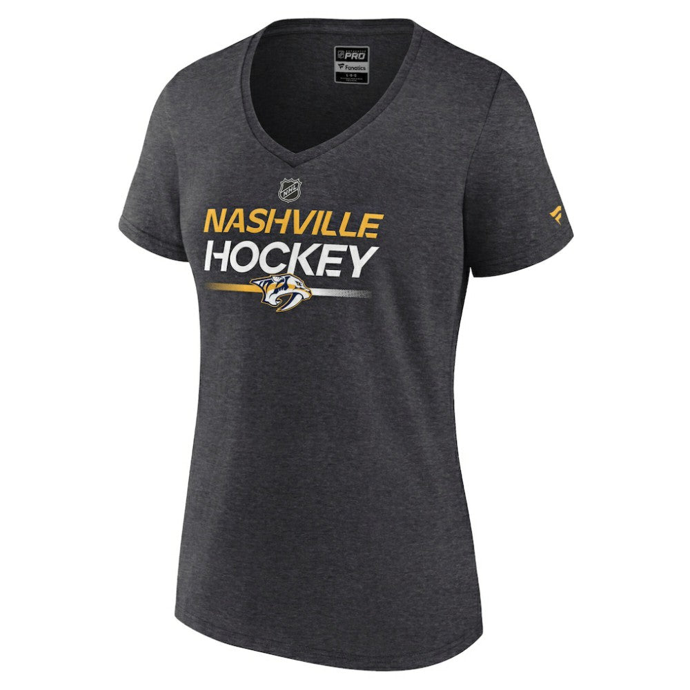 Nashville Predators Fanatics Women's Authentic Pro Primary V-Neck T-Shirt - Heather Charcoal T-shirts