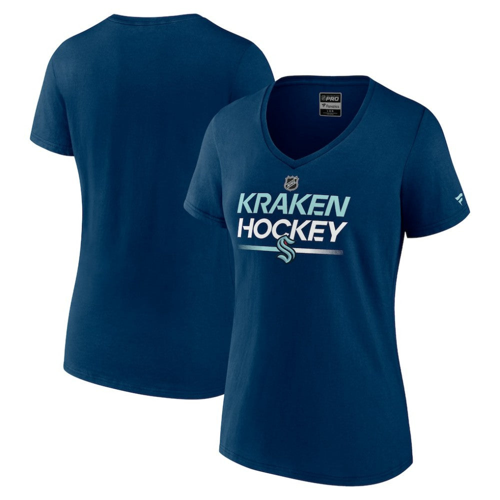 Seattle Kraken Fanatics Women's Authentic Pro V-Neck T-Shirt - Deep Sea Blue T-shirts