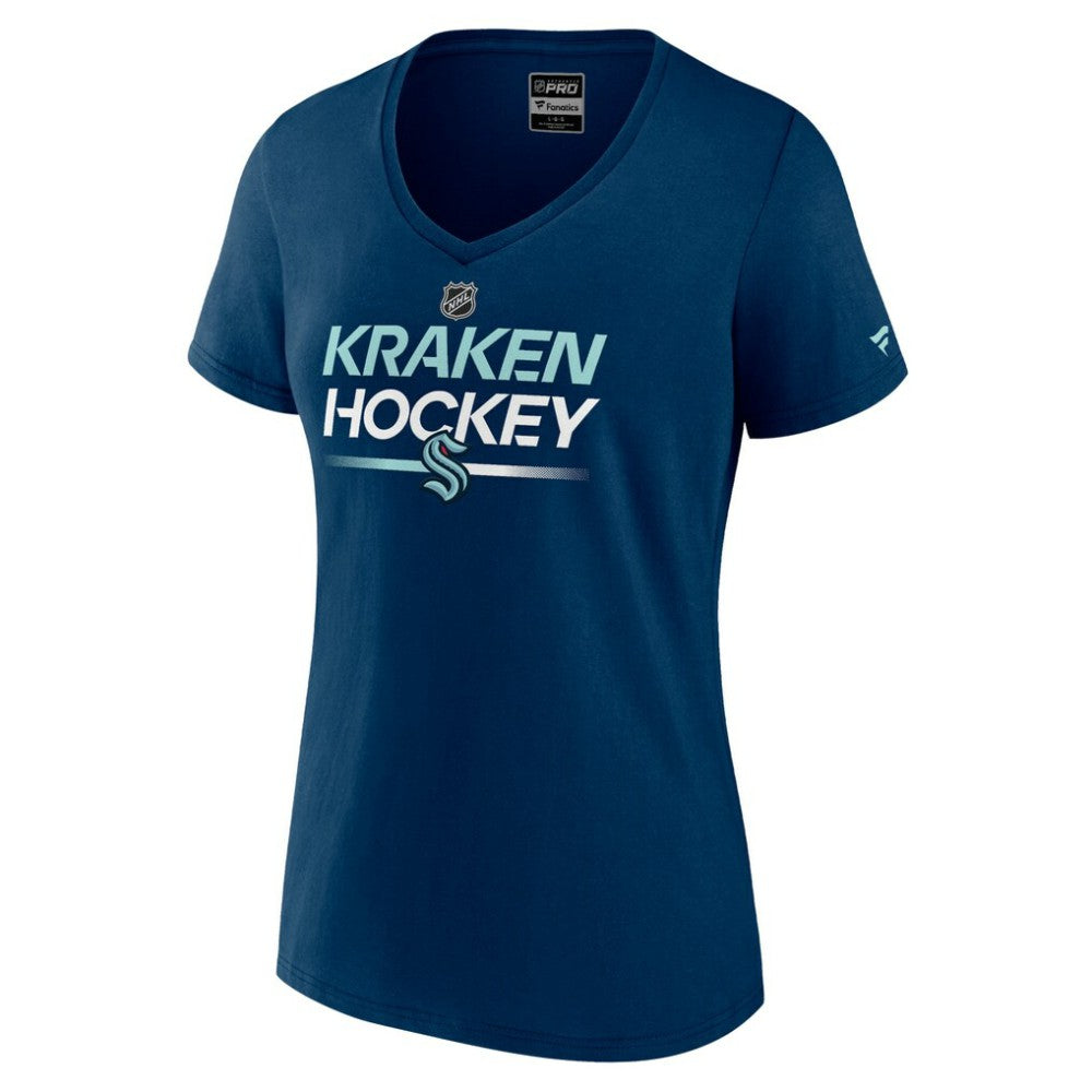 Seattle Kraken Fanatics Women's Authentic Pro V-Neck T-Shirt - Deep Sea Blue T-shirts
