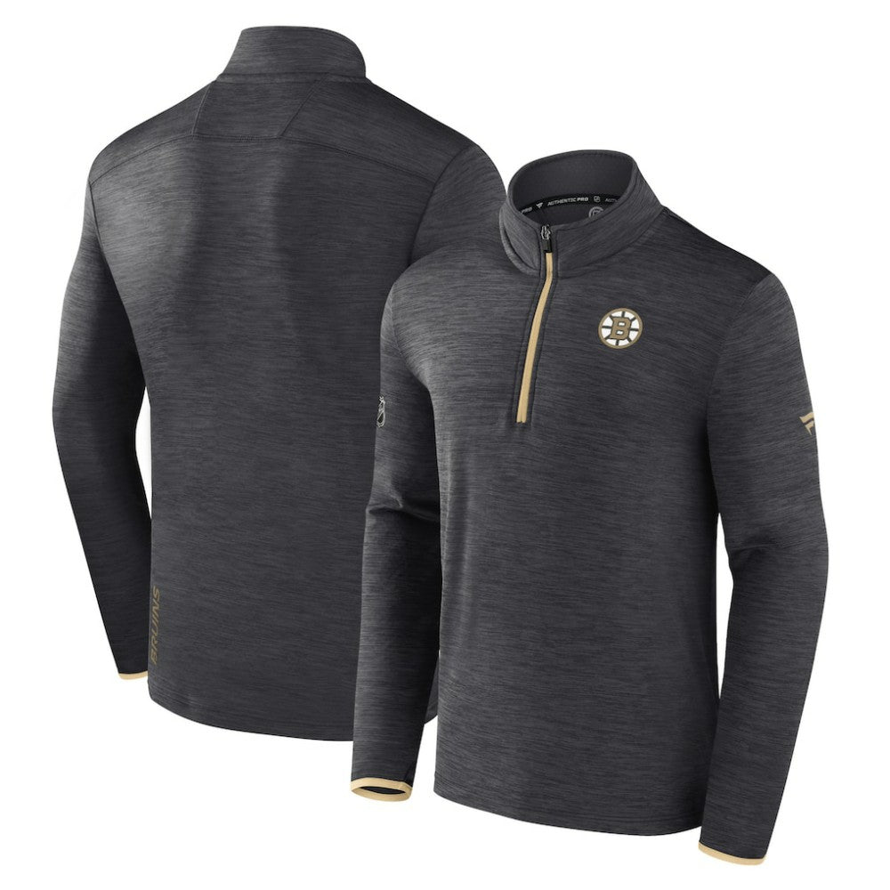 Boston Bruins Fanatics Authentic Pro Quarter-Zip Pullover Top - Heather Charcoal Pullover