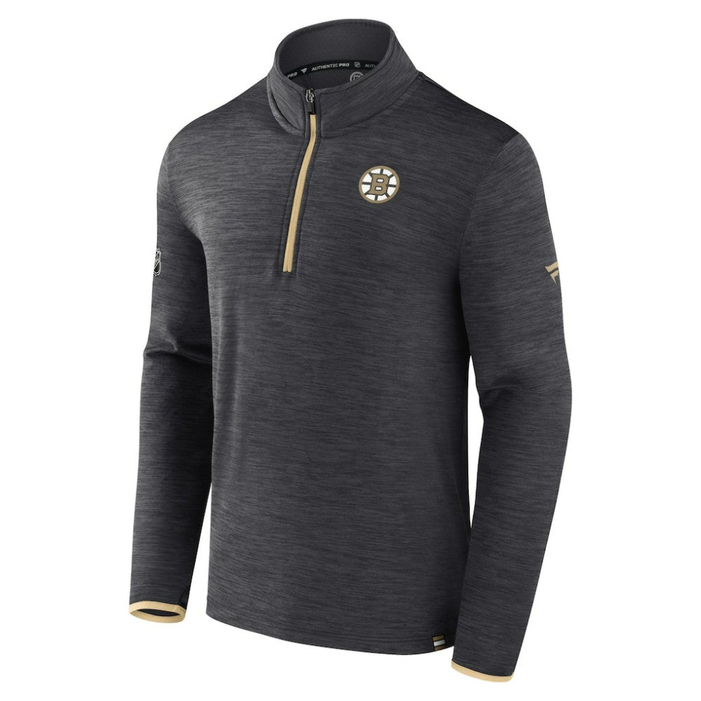 Boston Bruins Fanatics Authentic Pro Quarter-Zip Pullover Top - Heather Charcoal Pullover