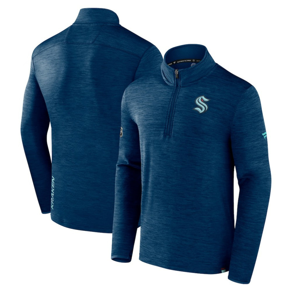 Seattle Kraken Fanatics Authentic Pro Quarter-Zip Pullover Top - Deep Sea Blue Pullover
