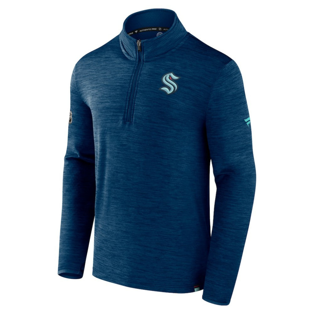 Seattle Kraken Fanatics Authentic Pro Quarter-Zip Pullover Top - Deep Sea Blue Pullover