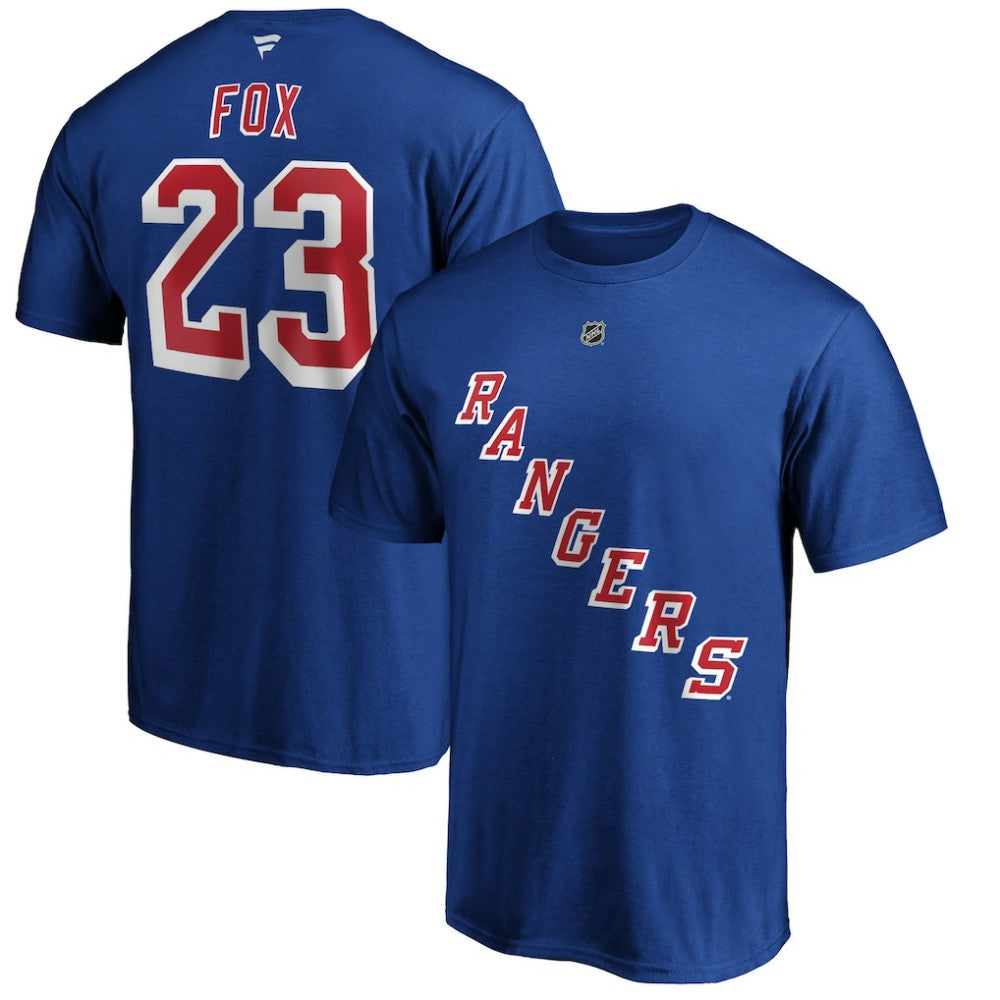 Adam Fox New York Rangers Fanatics Authentic Stack Name & Number T-Shirt - Blue T-shirts