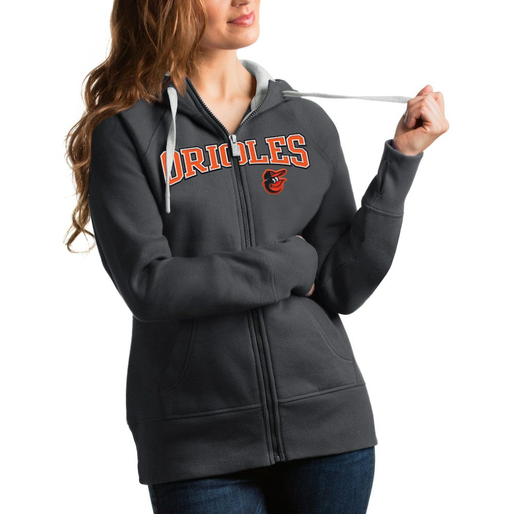 Baltimore Orioles Antigua Women's Team Logo Victory Full-Zip Hoodie Charcoal