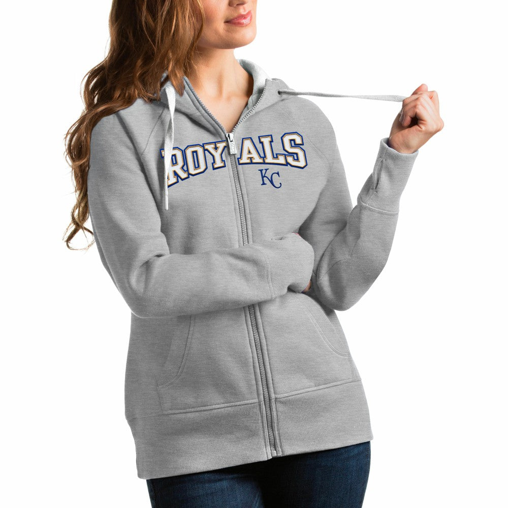 Kansas City Royals Antigua Women's Team Logo Victory Full-Zip Hoodie Heather Gray