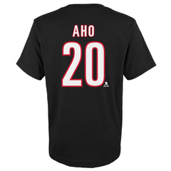 Sebastian Aho Carolina Hurricanes Youth Player Name & Number T-Shirt - Black T-shirts