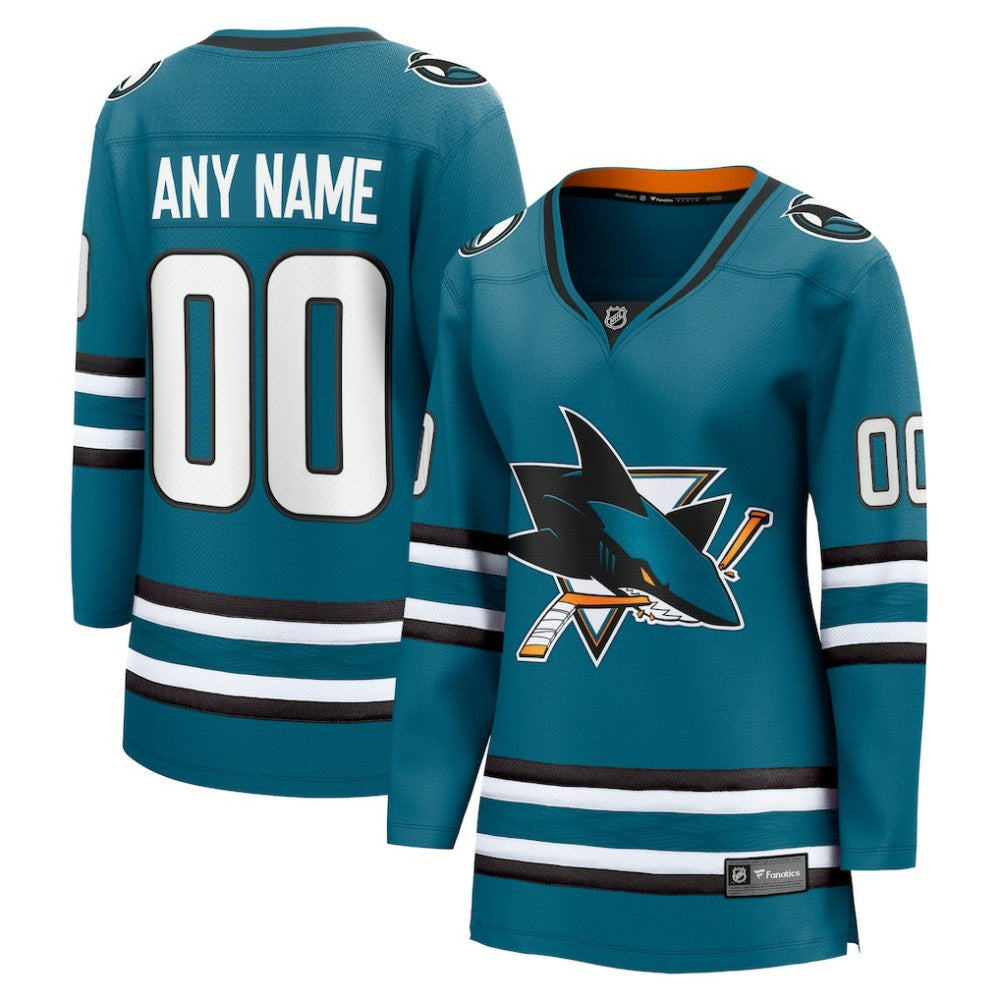 San Jose Sharks Fanatics Women's Home Breakaway Custom Jersey - Teal Jerseys