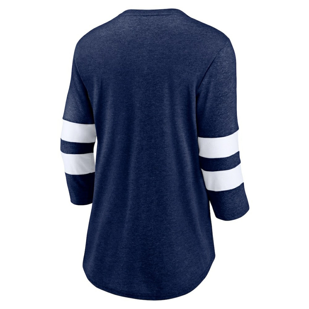 Seattle Kraken Fanatics Women's Special Edition 2.0 Barn Burner 3/4 Sleeve T-Shirt - Heather Deep Sea Blue T-shirts