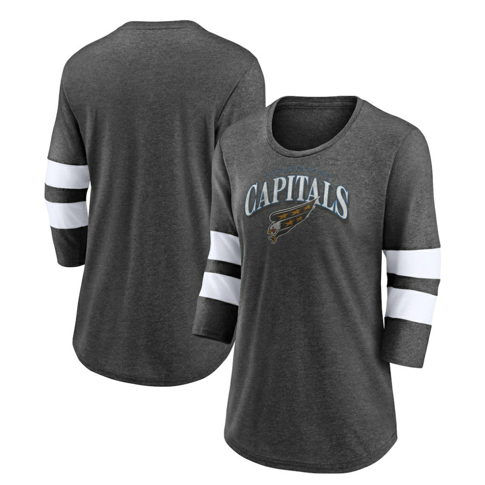 Washington Capitals Fanatics Women's Special Edition 2.0 Barn Burner 3/4 Sleeve T-Shirt - Heather Charcoal T-shirts
