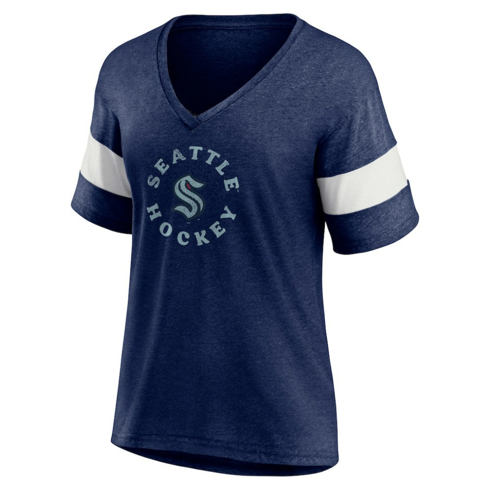 Seattle Kraken Fanatics Women's Special Edition 2.0 Ring The Alarm V-Neck T-Shirt - Heather Navy T-shirts