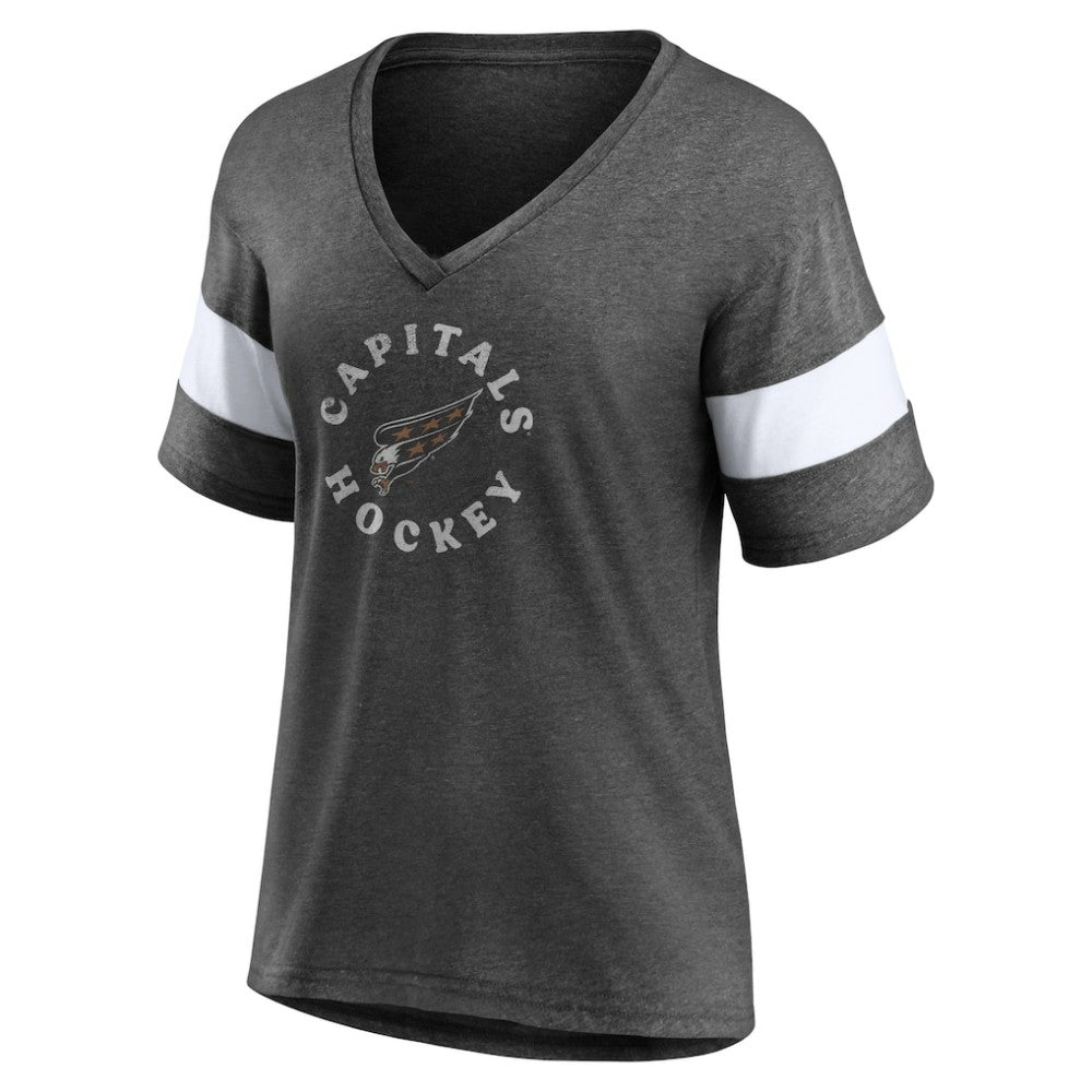 Washington Capitals Fanatics Women's Special Edition 2.0 Ring The Alarm V-Neck T-Shirt - Heather Charcoal T-shirts