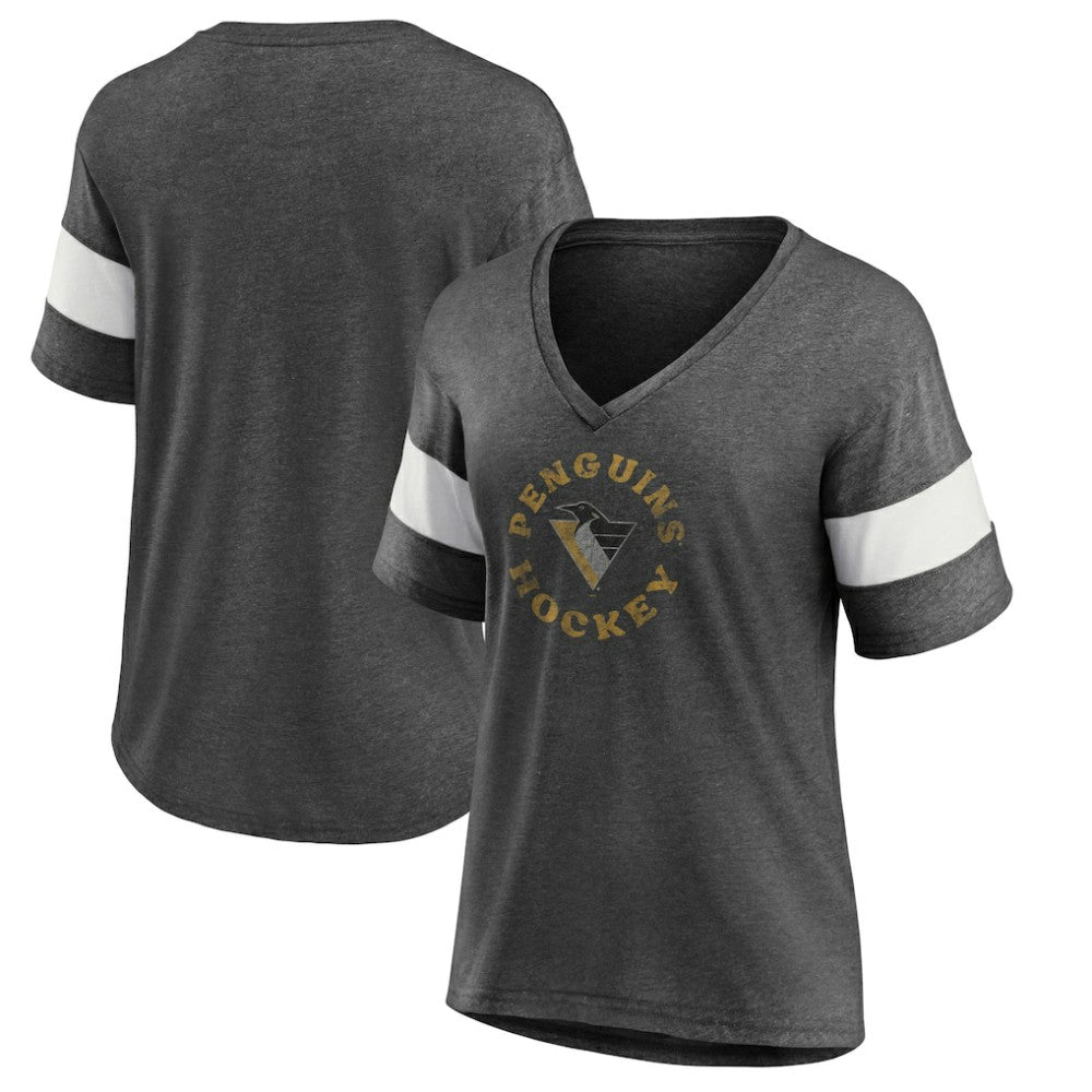 Pittsburgh Penguins Fanatics Women's Special Edition 2.0 Ring The Alarm V-Neck T-Shirt - Heather Charcoal T-shirts
