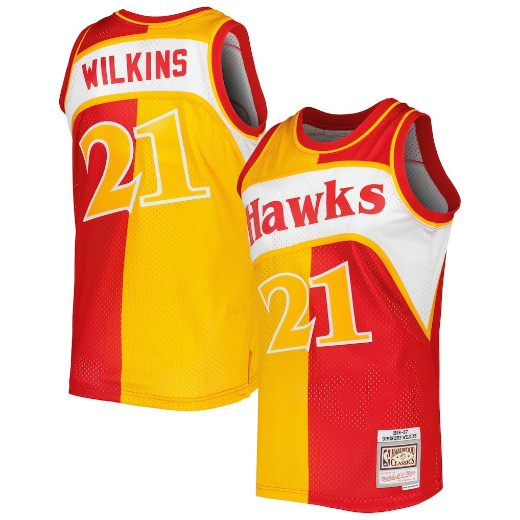 Dominique Wilkins Atlanta Hawks Hardwood Classics 1986/87 Split Swingman Jersey - Yellow/Red cheap
