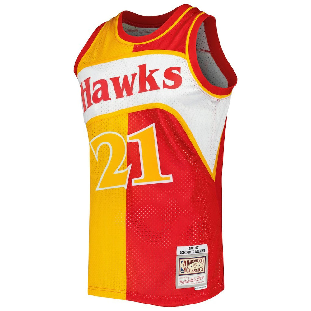Dominique Wilkins Atlanta Hawks Hardwood Classics 1986/87 Split Swingman Jersey - Yellow/Red cheap