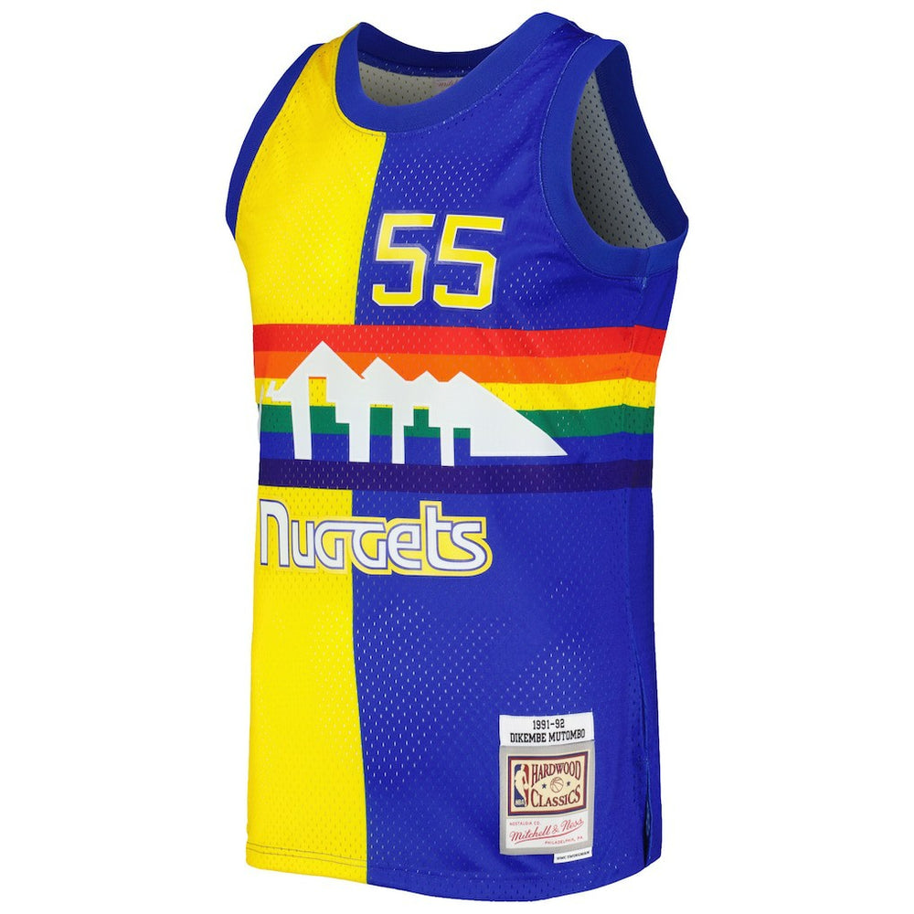 Dikembe Mutombo Denver Nuggets Hardwood Classics 1991/92 Split Swingman Jersey sale - Royal/Gold sale