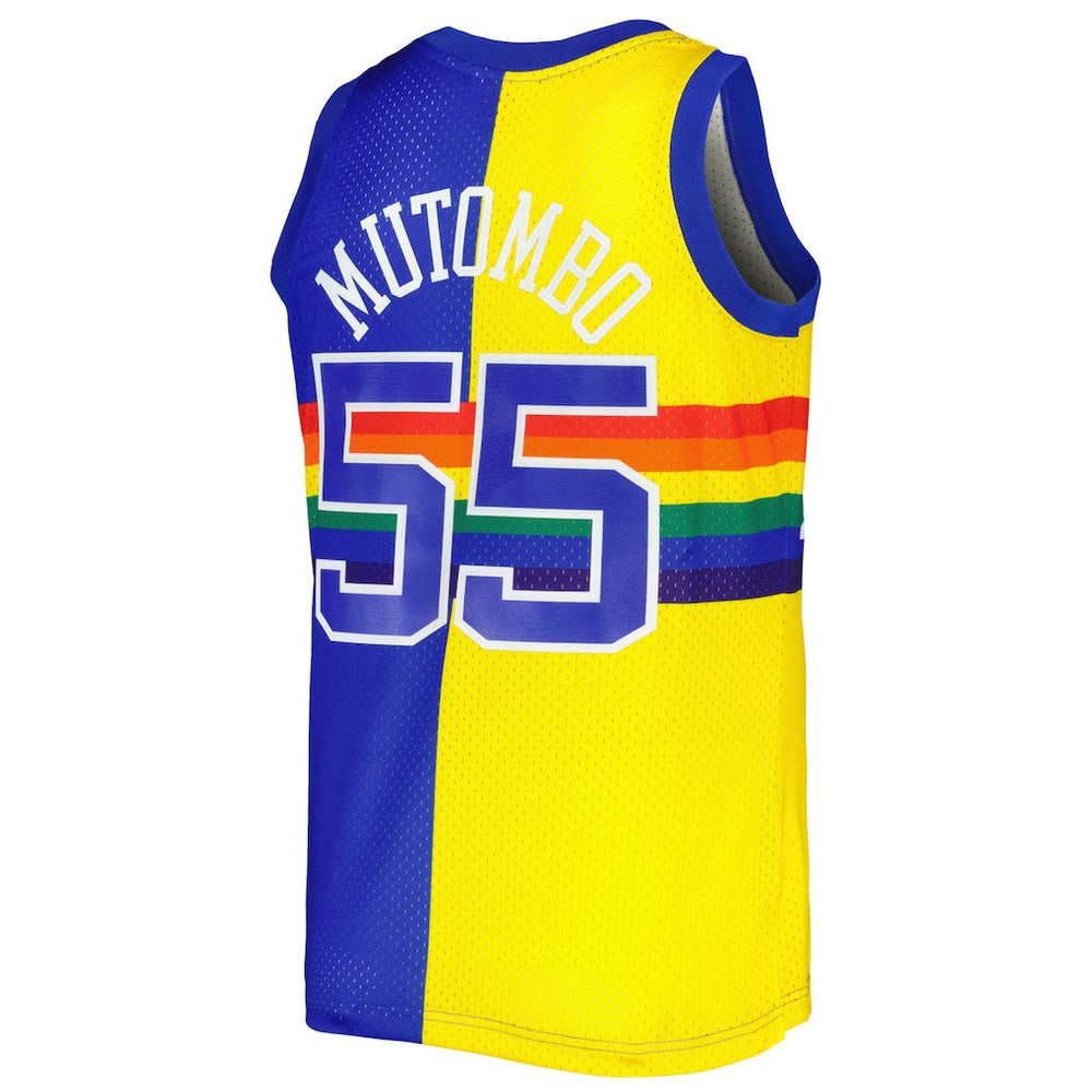 Dikembe Mutombo Denver Nuggets Hardwood Classics 1991/92 Split Swingman Jersey sale - Royal/Gold sale