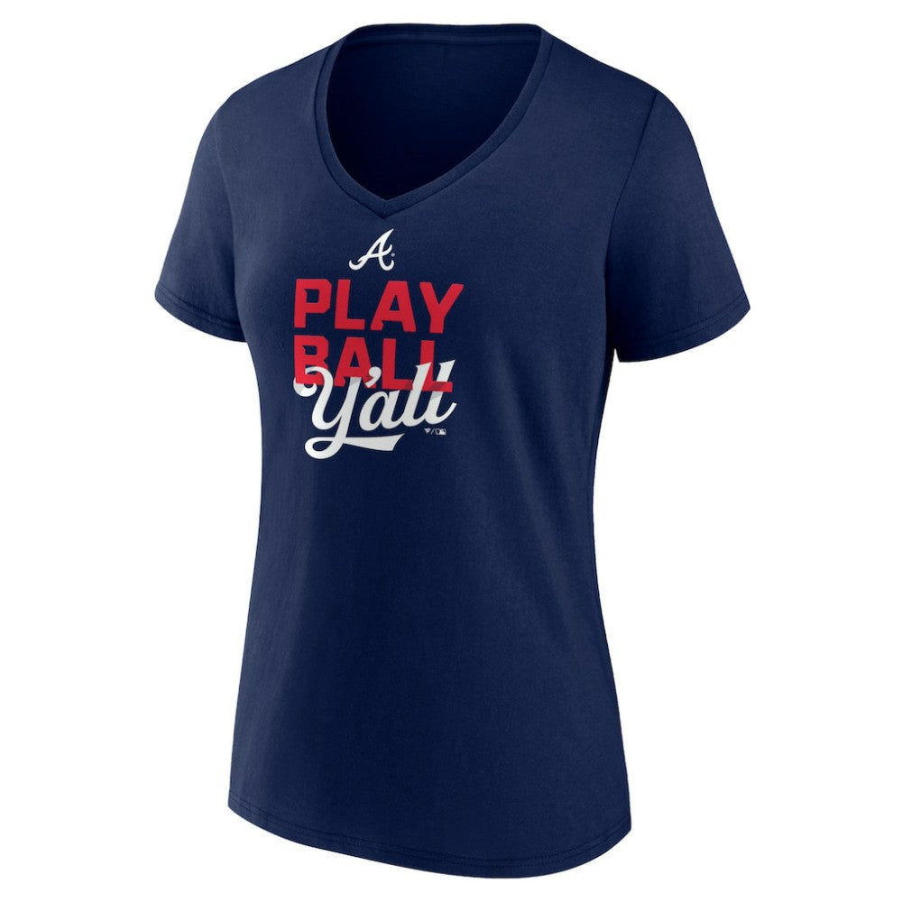 Atlanta Braves Women's Play Ball V-Neck T-Shirt Navy