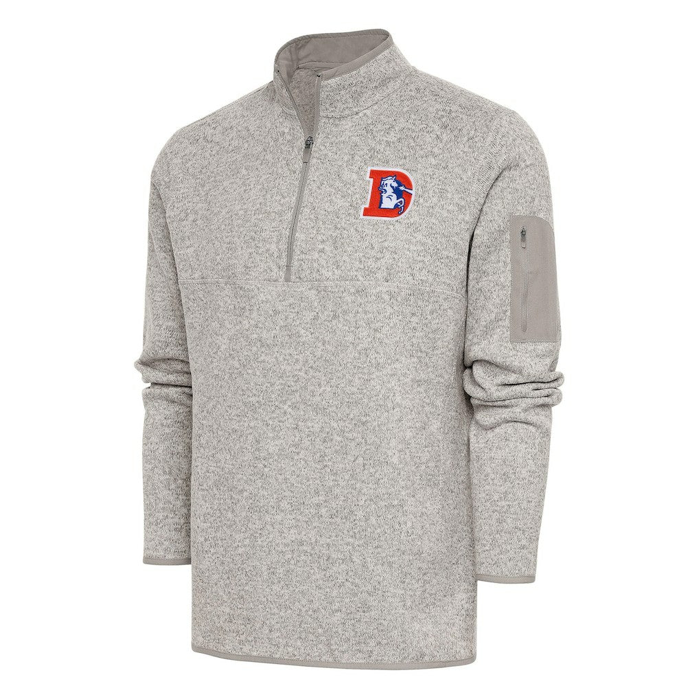 Denver Broncos Antigua Throwback Fortune Quarter-Zip Pullover Jacket - Oatmeal on sale