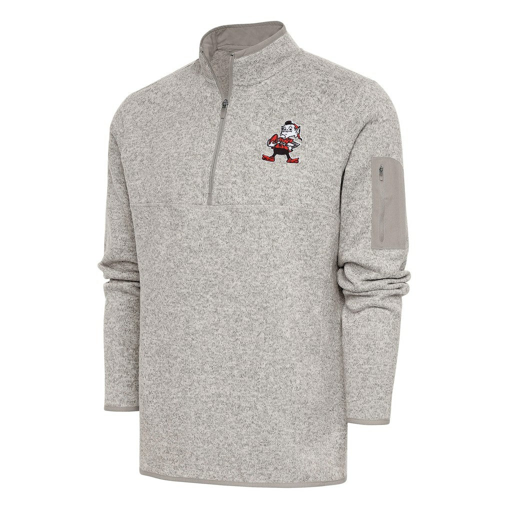 Cleveland Browns Antigua Throwback Fortune Quarter-Zip Pullover Jacket - Oatmeal on sale