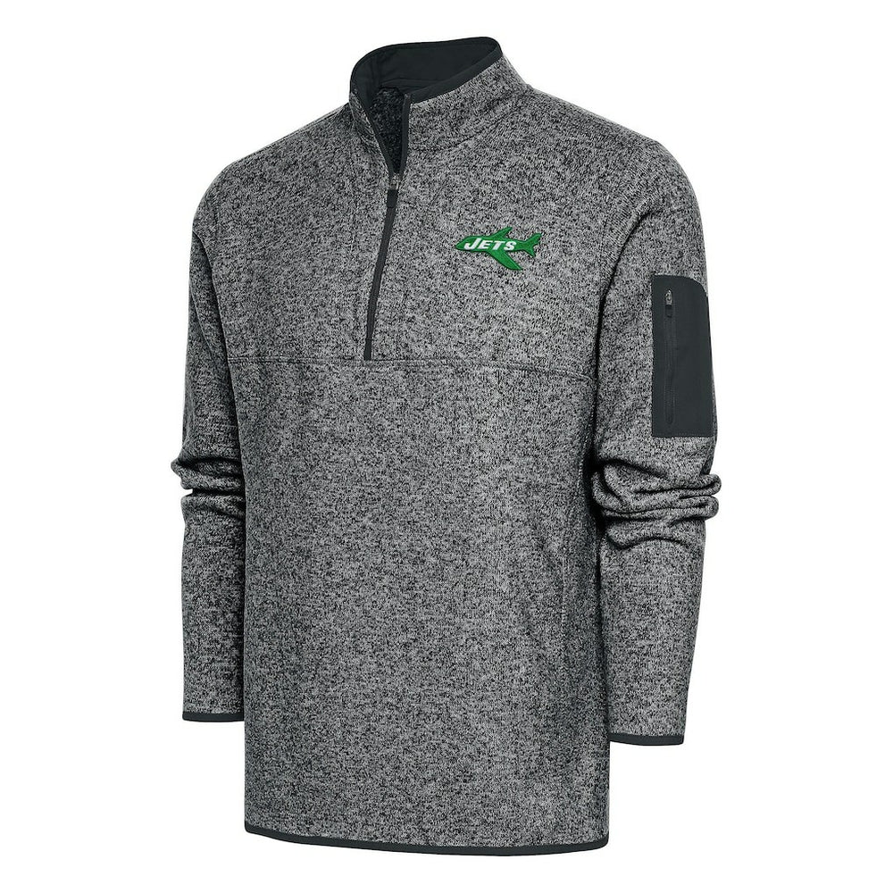 New York Jets Antigua Throwback Fortune Quarter-Zip Pullover Jacket - Heather Charcoal on sale