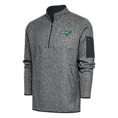 New York Jets Antigua Throwback Fortune Quarter-Zip Pullover Jacket - Heather Charcoal on sale