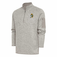 Green Bay Packers Antigua Throwback Fortune Quarter-Zip Pullover Jacket - Oatmeal on sale