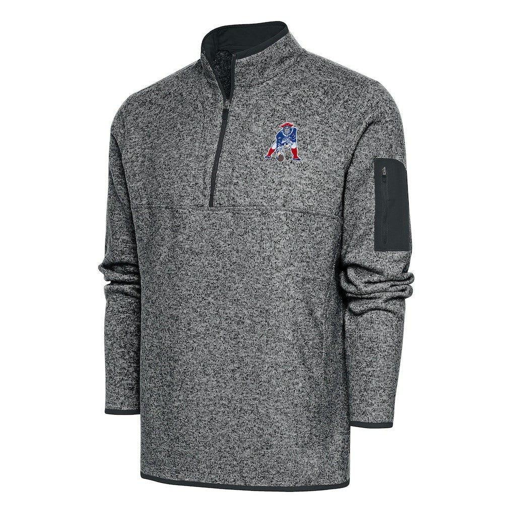 New England Patriots Antigua Throwback Fortune Quarter-Zip Pullover Jacket - Heather Charcoal cheap