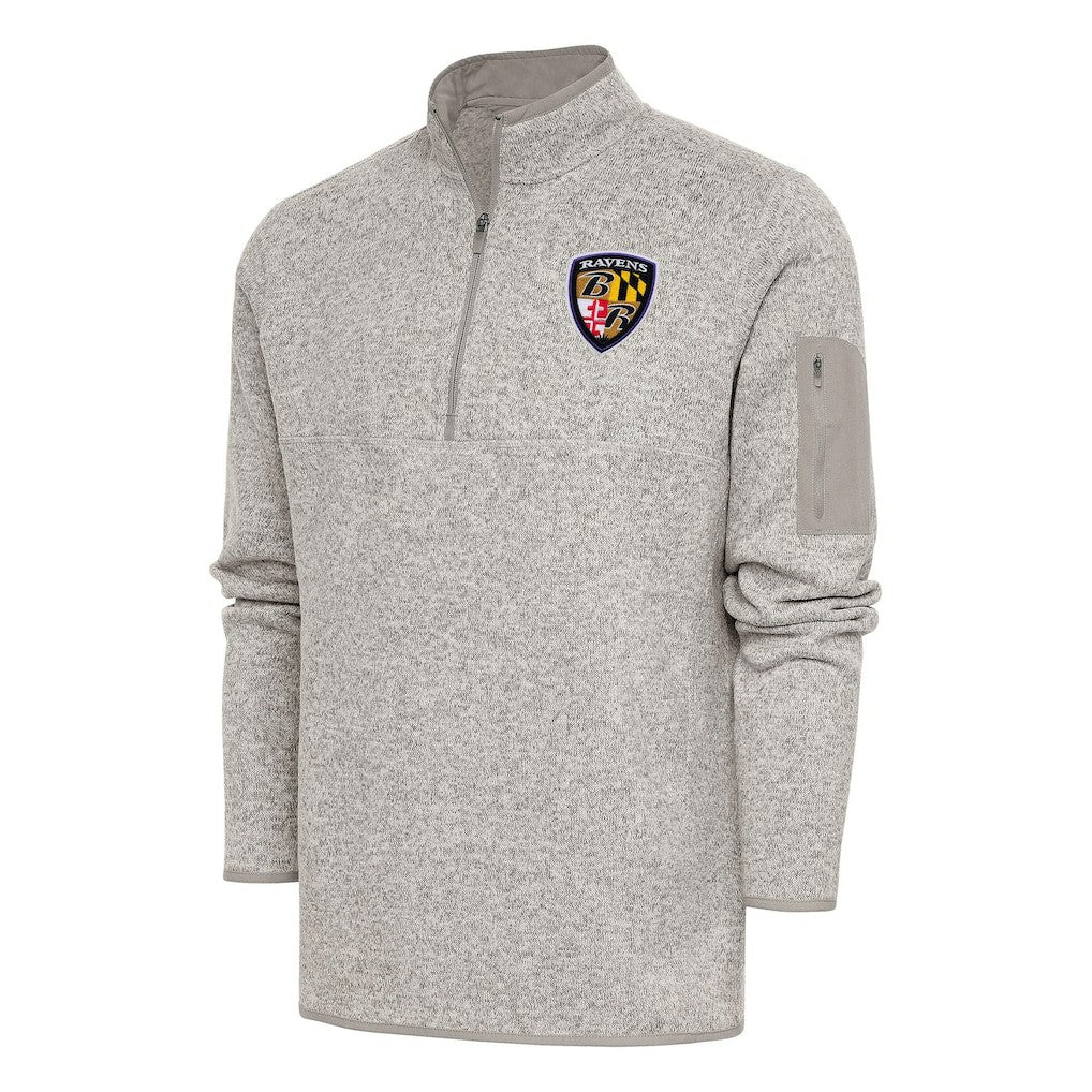 Baltimore Ravens Antigua Throwback Fortune Quarter-Zip Pullover Jacket - Oatmeal online