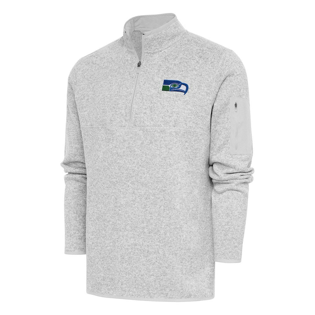 Seattle Seahawks Antigua Throwback Fortune Quarter-Zip Pullover Jacket - Heather Gray for sale