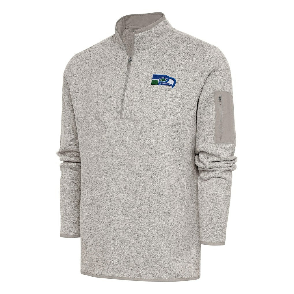 Seattle Seahawks Antigua Throwback Fortune Quarter-Zip Pullover Jacket - Oatmeal sale