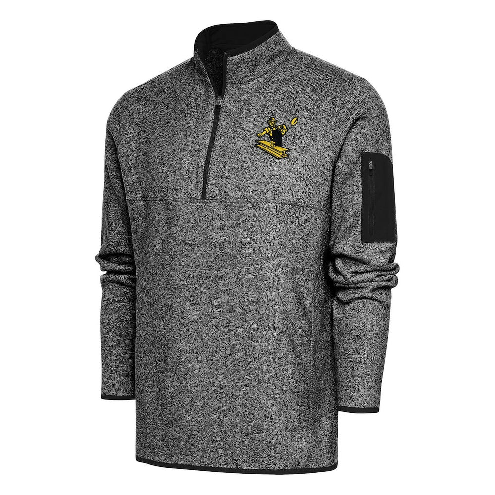 Pittsburgh Steelers Antigua Throwback Fortune Quarter-Zip Pullover Jacket - Heather Black outlet