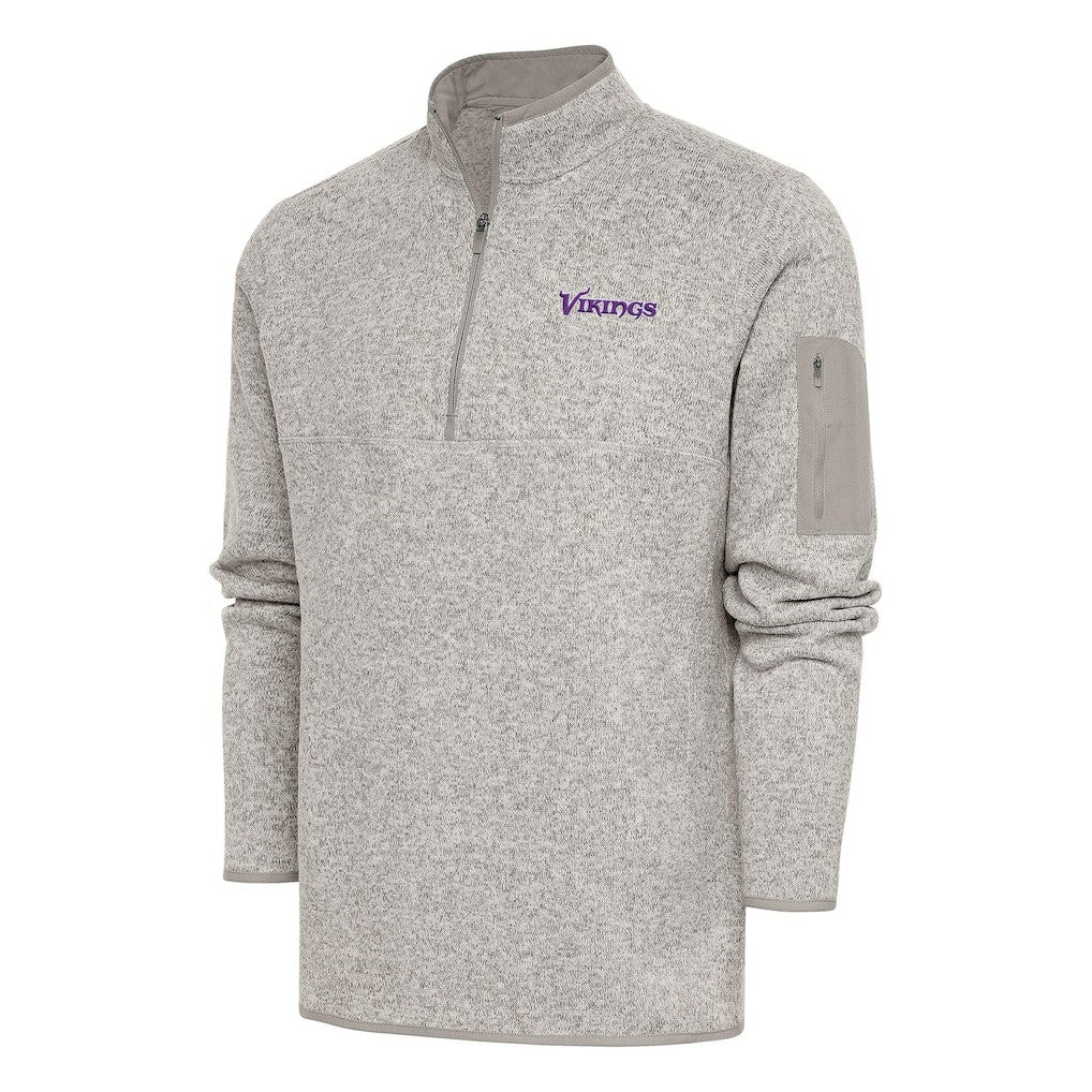 Minnesota Vikings Antigua Throwback Fortune Quarter-Zip Pullover Jacket - Oatmeal on sale