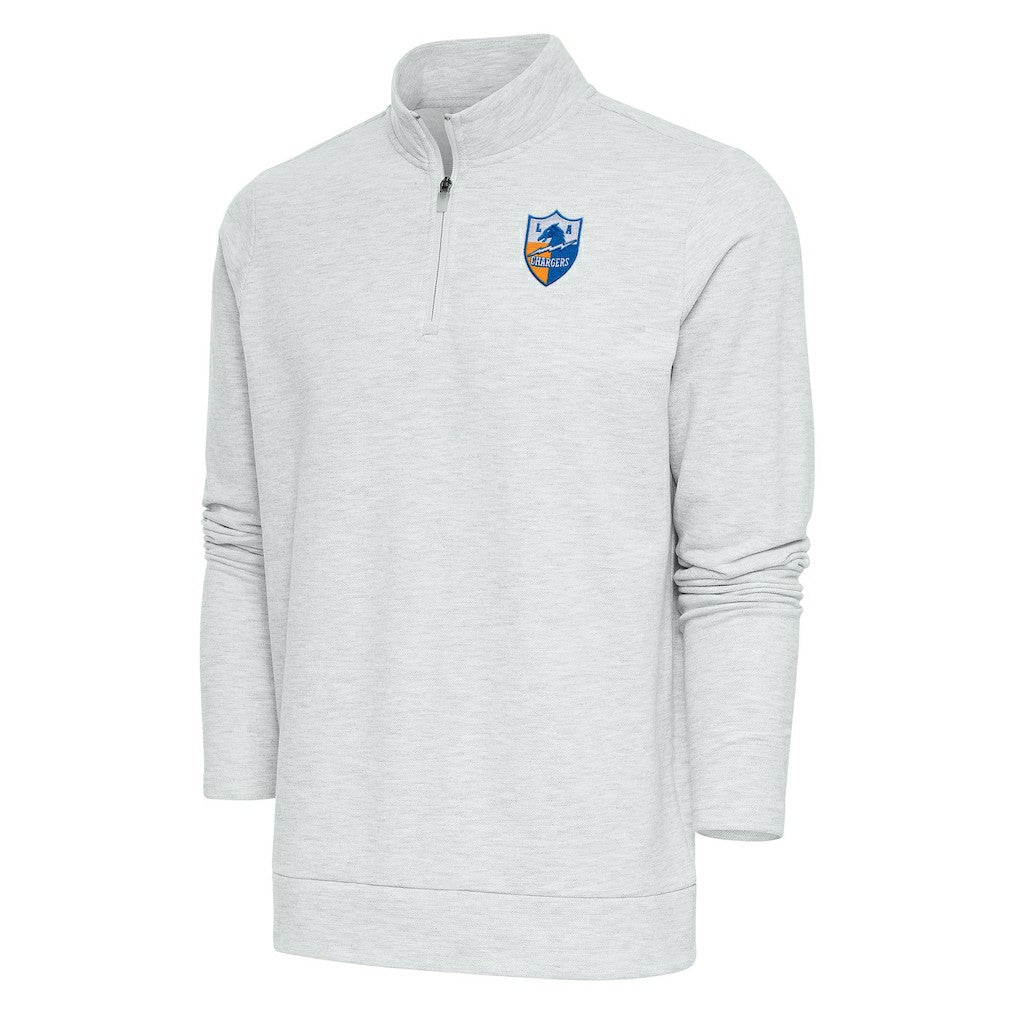 Los Angeles Chargers Antigua Team Logo Throwback Gambit Quarter-Zip Pullover Top - Heather Gray outlet