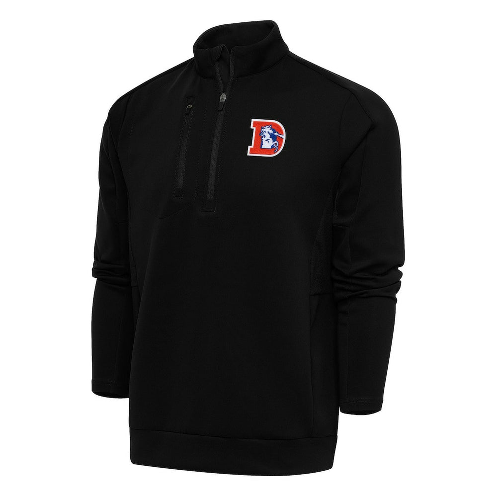 Denver Broncos Antigua Team Logo Throwback Generation Quarter-Zip Pullover Top - Black on sale