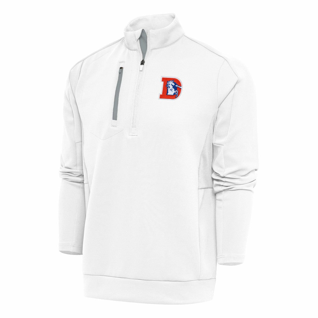 Denver Broncos Antigua Team Logo Throwback Generation Quarter-Zip Pullover Top - White on sale