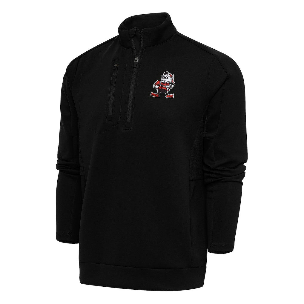 Cleveland Browns Antigua Team Logo Throwback Generation Quarter-Zip Pullover Top - Black outlet