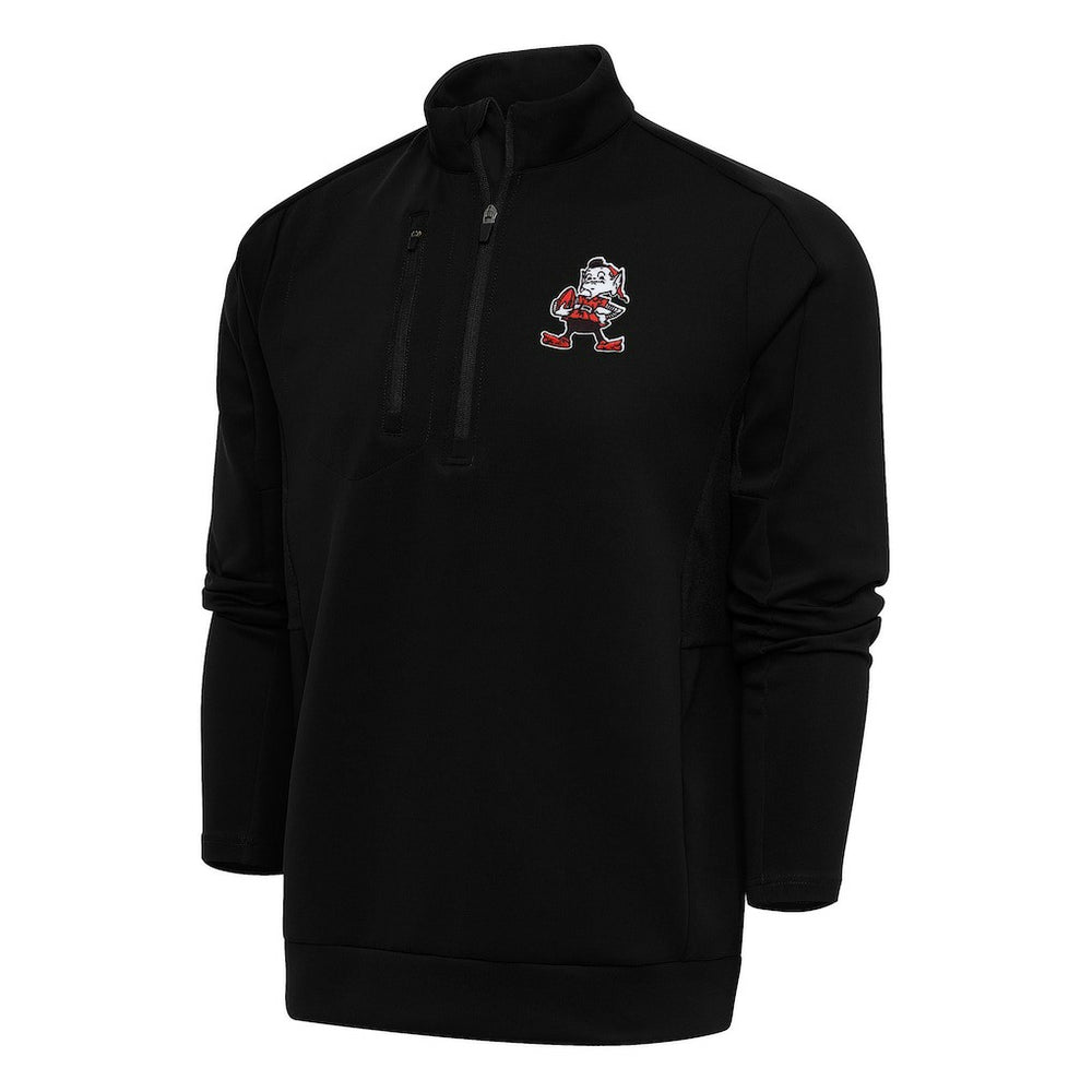 Cleveland Browns Antigua Team Logo Throwback Generation Quarter-Zip Pullover Top - Black outlet