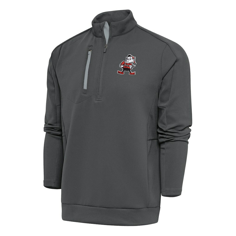 Cleveland Browns Antigua Team Logo Throwback Generation Quarter-Zip Pullover Top - Charcoal on sale