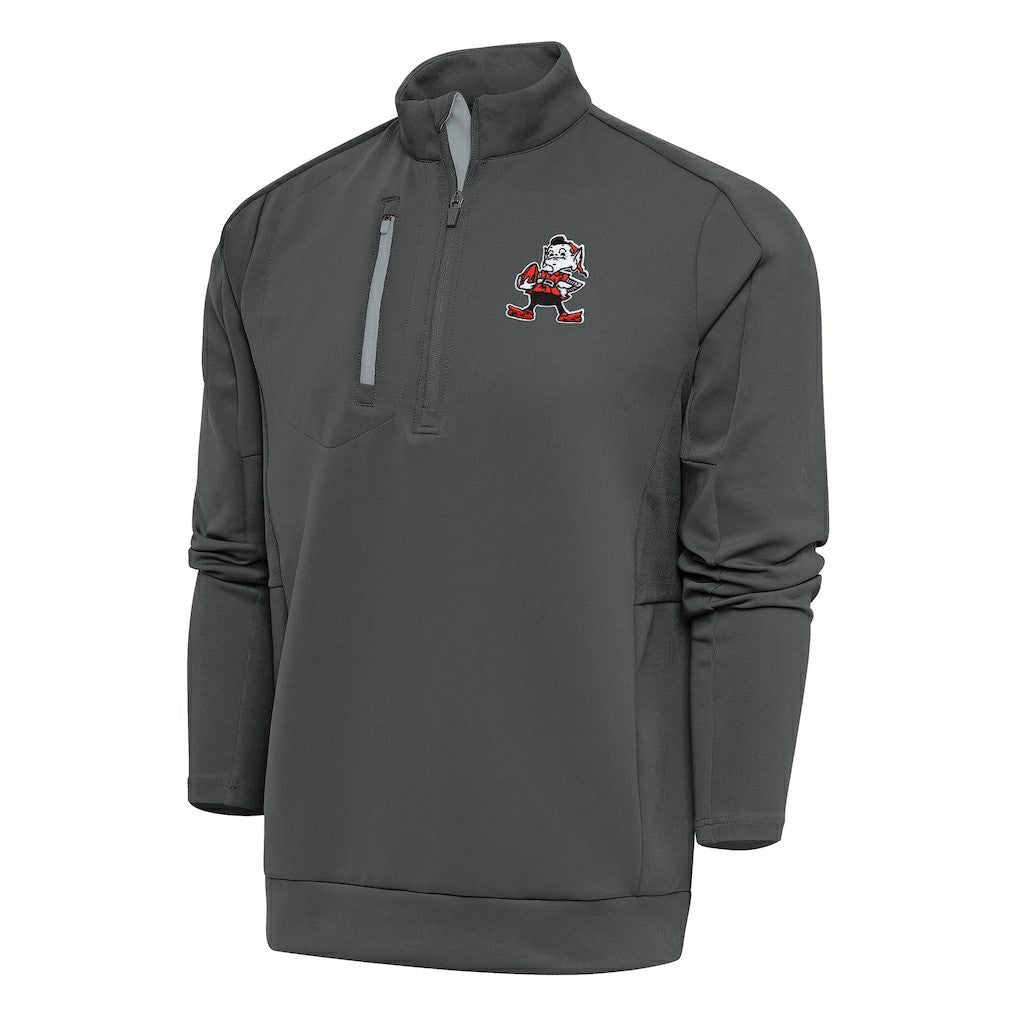Cleveland Browns Antigua Team Logo Throwback Generation Quarter-Zip Pullover Top - Charcoal on sale