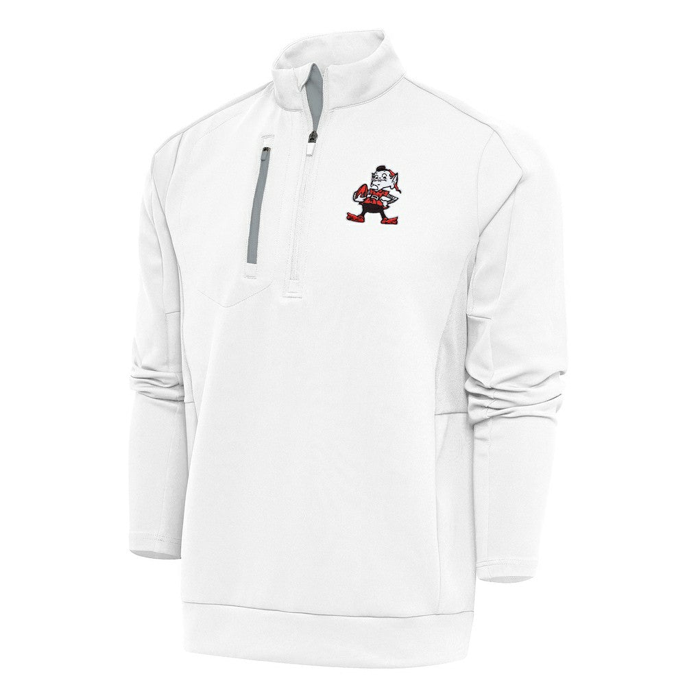 Cleveland Browns Antigua Team Logo Throwback Generation Quarter-Zip Pullover Top - White for sale
