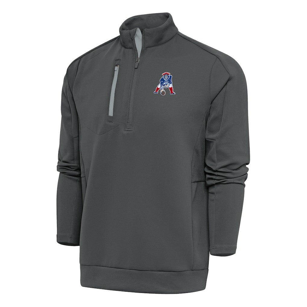 New England Patriots Antigua Team Logo Throwback Generation Quarter-Zip Pullover Top - Charcoal on sale