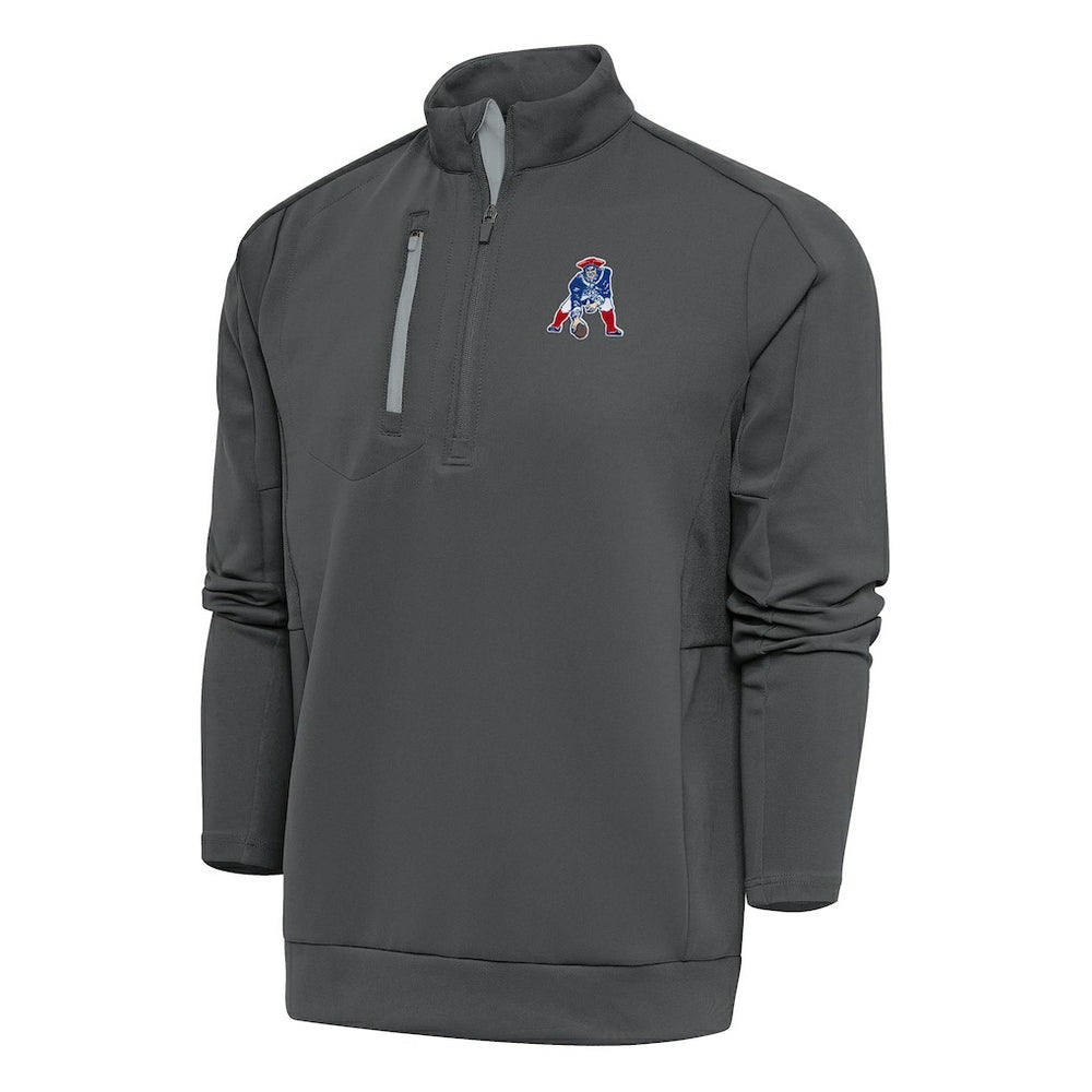 New England Patriots Antigua Team Logo Throwback Generation Quarter-Zip Pullover Top - Charcoal on sale