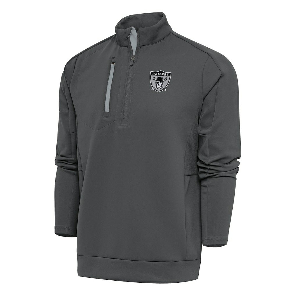 Las Vegas Raiders Antigua Team Logo Throwback Generation Quarter-Zip Pullover Top - Charcoal sale